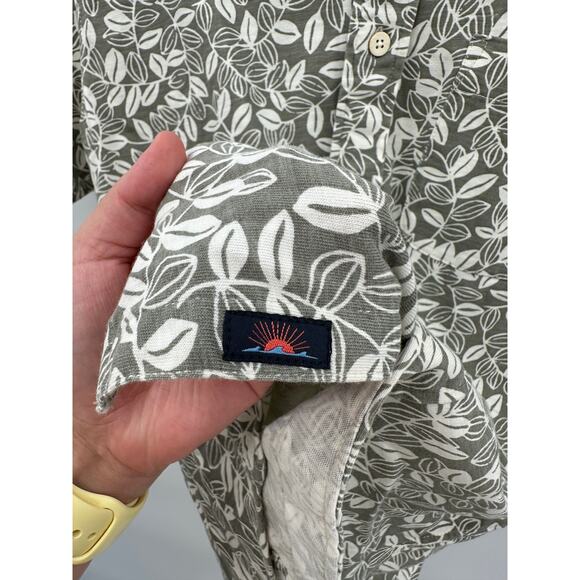 Faherty Seasons Knit Short Sleeve Button Up Shirt  Sage Leaf Print Men's Small - Picture 5 of 10